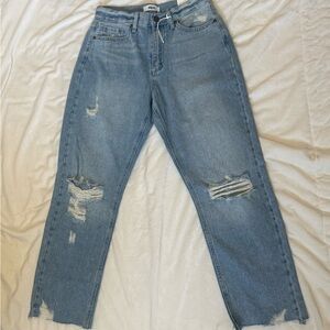 Just Black Blue Straight Leg Jeans with Distressed Details